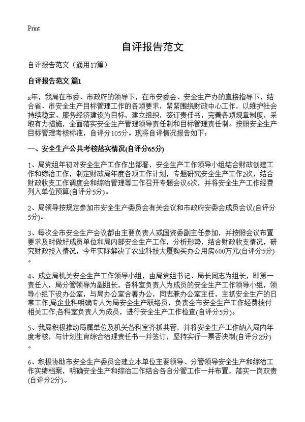 自评报告范文17篇