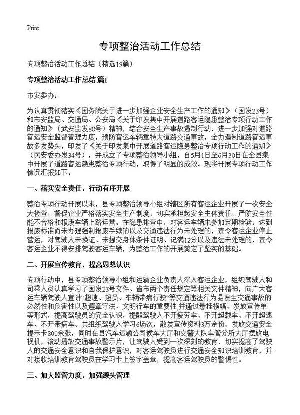 专项整治活动工作总结19篇