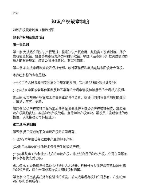 知识产权规章制度7篇