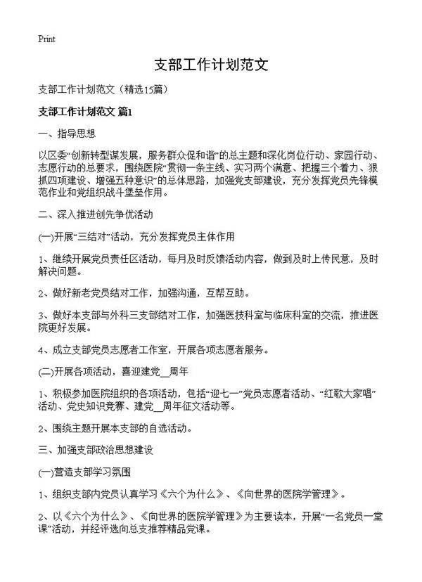 支部工作计划范文15篇