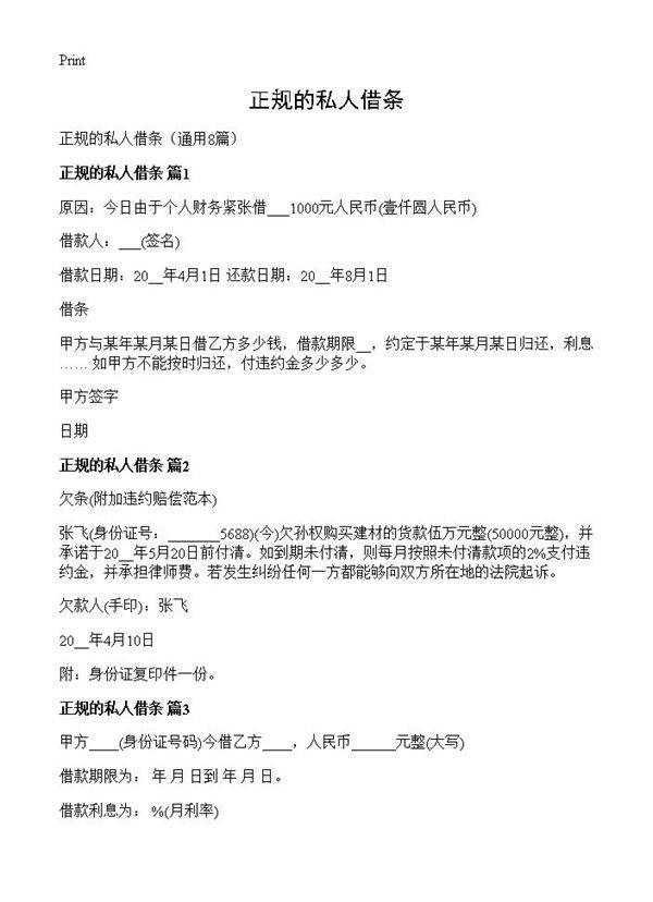 正规的私人借条8篇