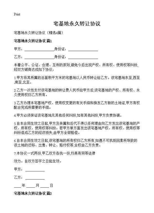 宅基地永久转让协议4篇