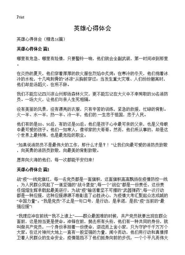 英雄心得体会16篇
