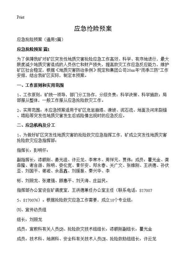 应急抢险预案5篇