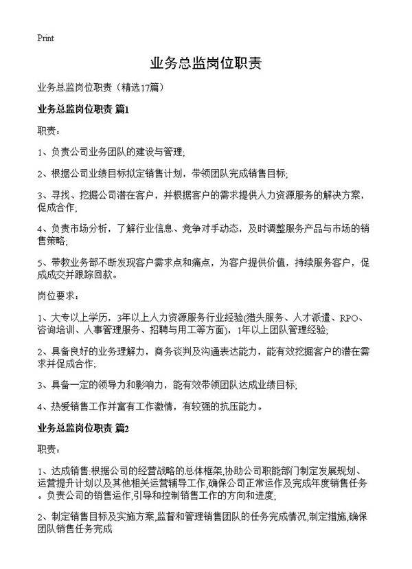 业务总监岗位职责17篇