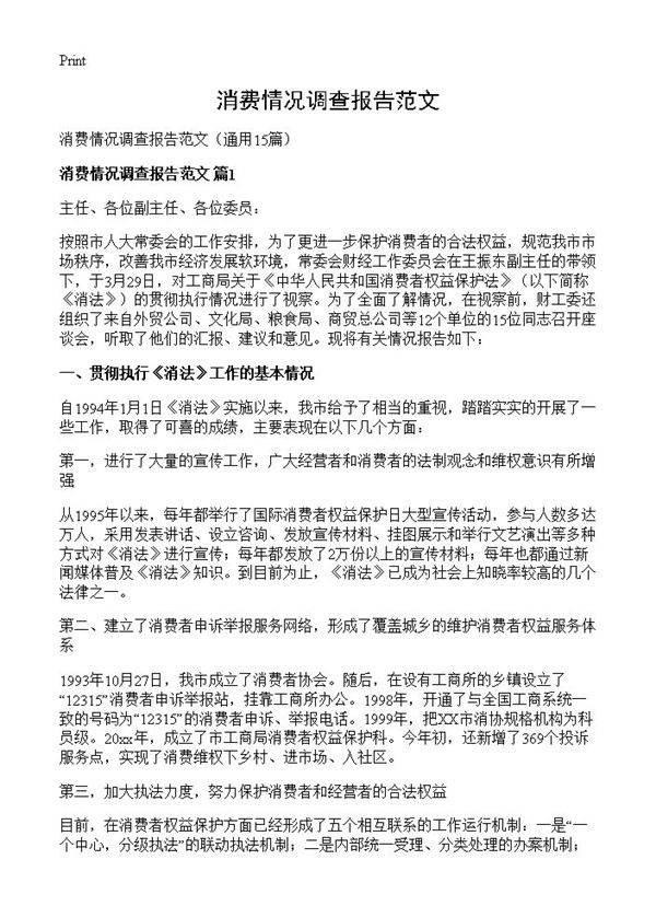 消费情况调查报告范文15篇