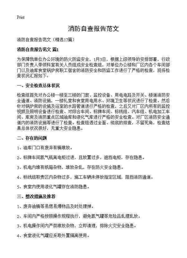 消防自查报告范文17篇