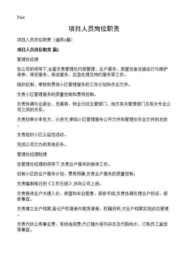项目人员岗位职责6篇