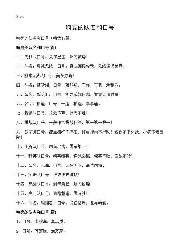 响亮的队名和口号16篇