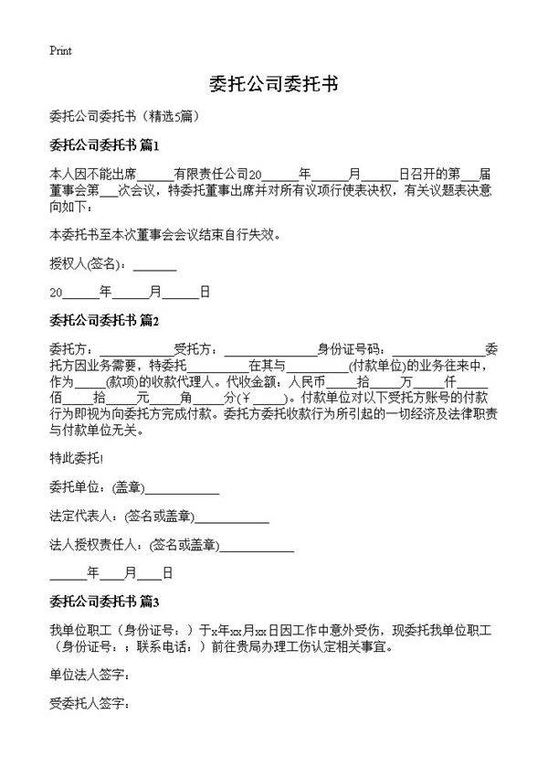委托公司委托书5篇
