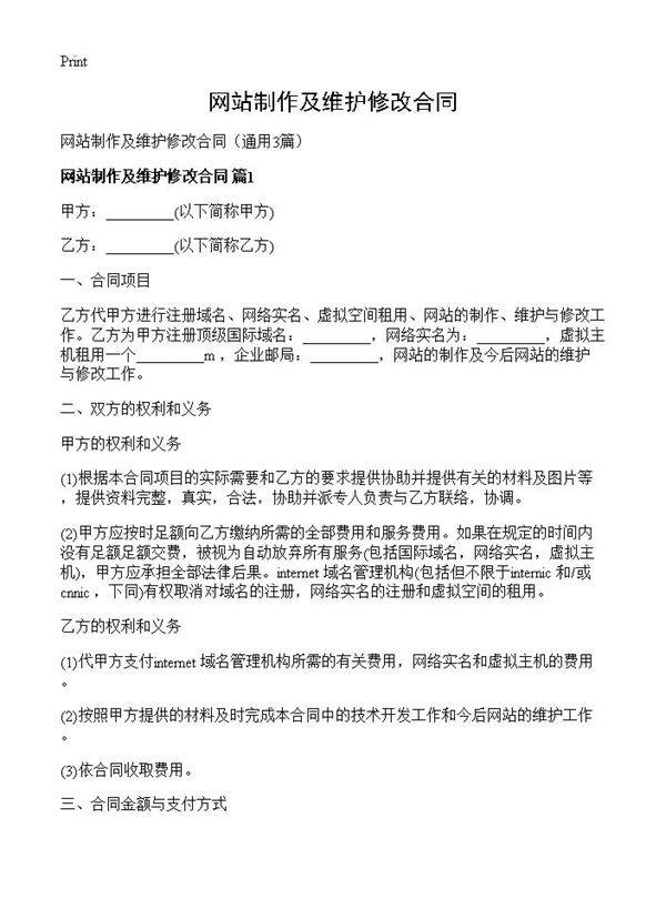 网站制作及维护修改合同3篇