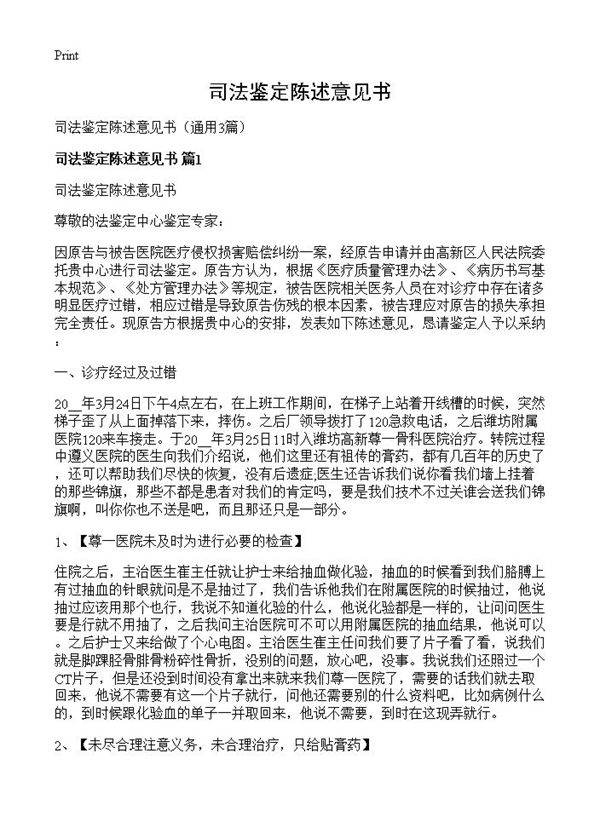 司法鉴定陈述意见书3篇