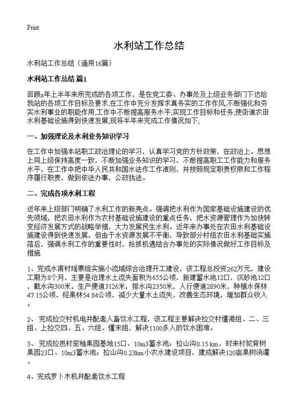 水利站工作总结16篇