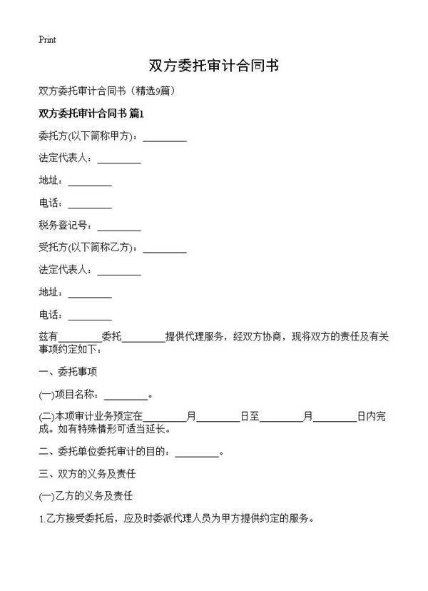 双方委托审计合同书9篇