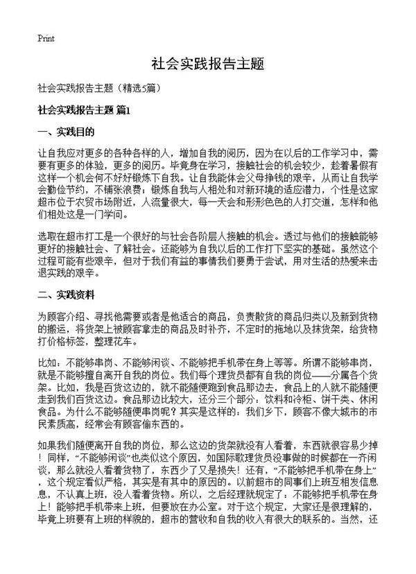 社会实践报告主题5篇