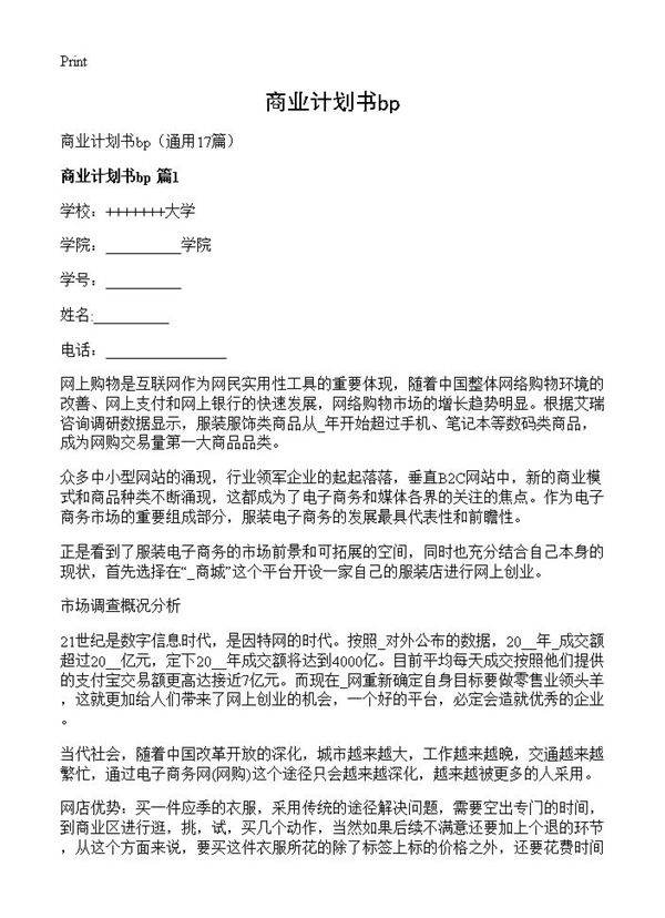 商业计划书bp17篇