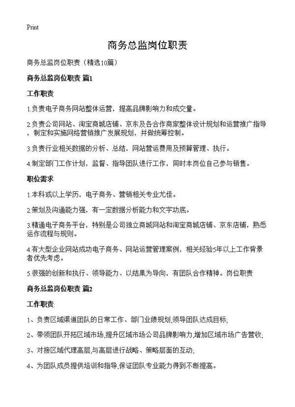 商务总监岗位职责10篇