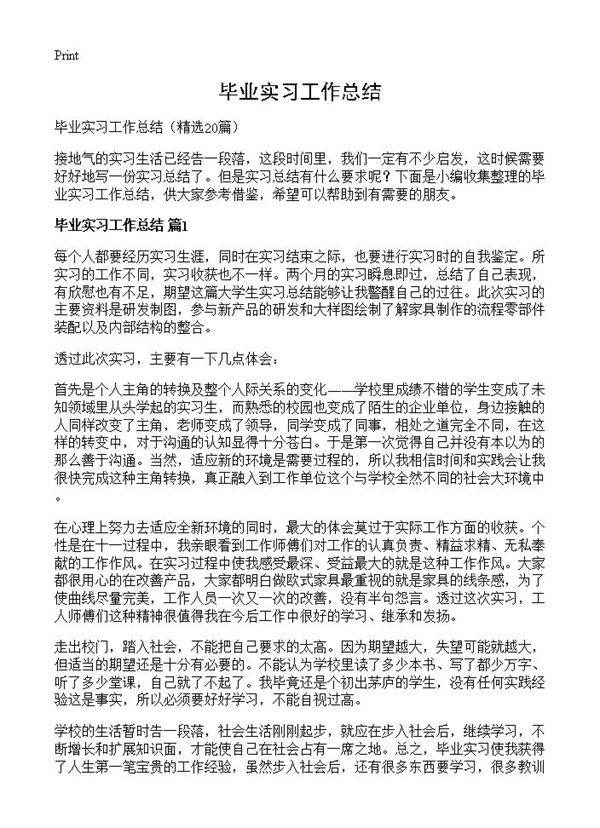 毕业实习工作总结20篇