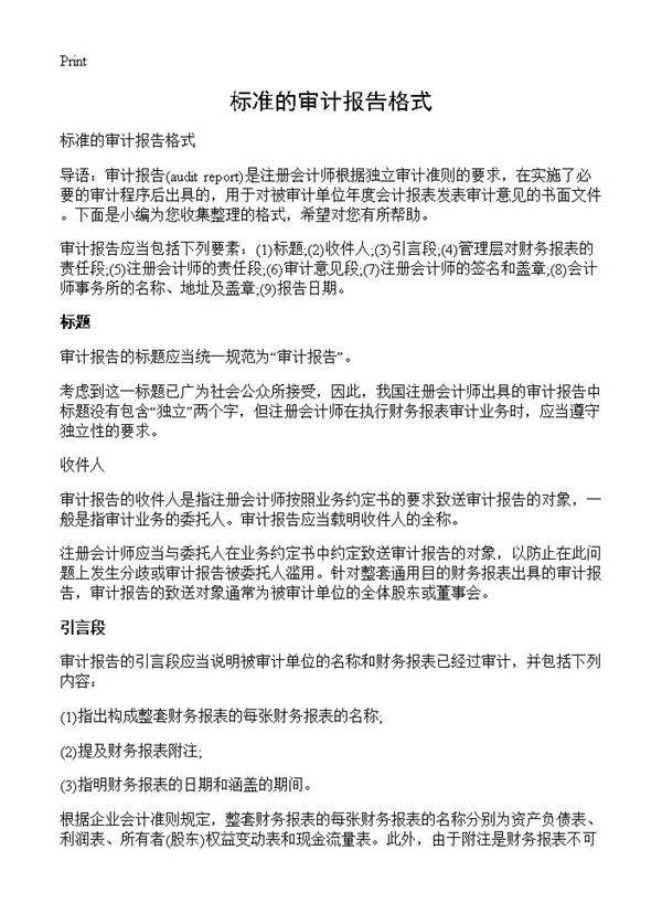 标准的审计报告格式
