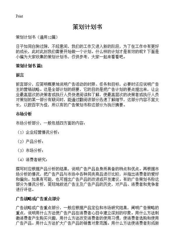策划计划书12篇