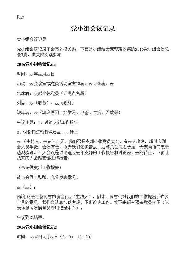 党小组会议记录