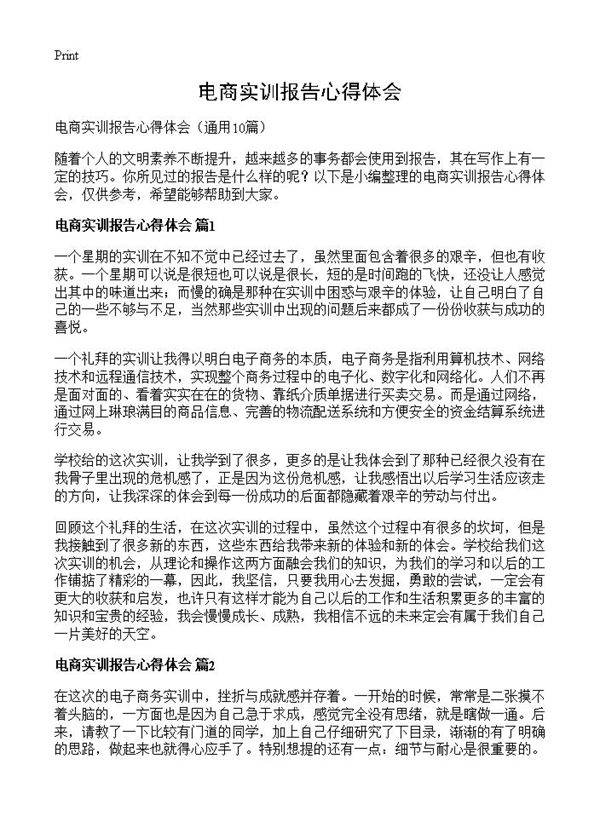 电商实训报告心得体会10篇