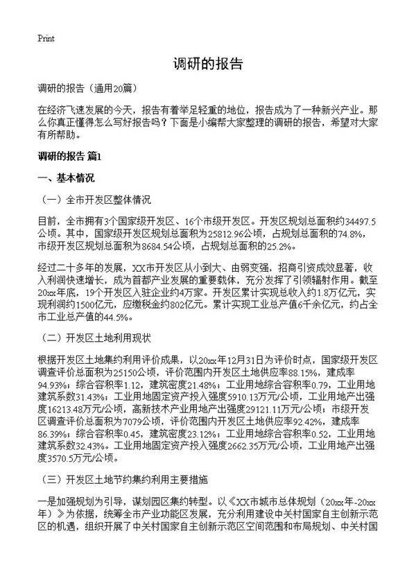 调研的报告20篇