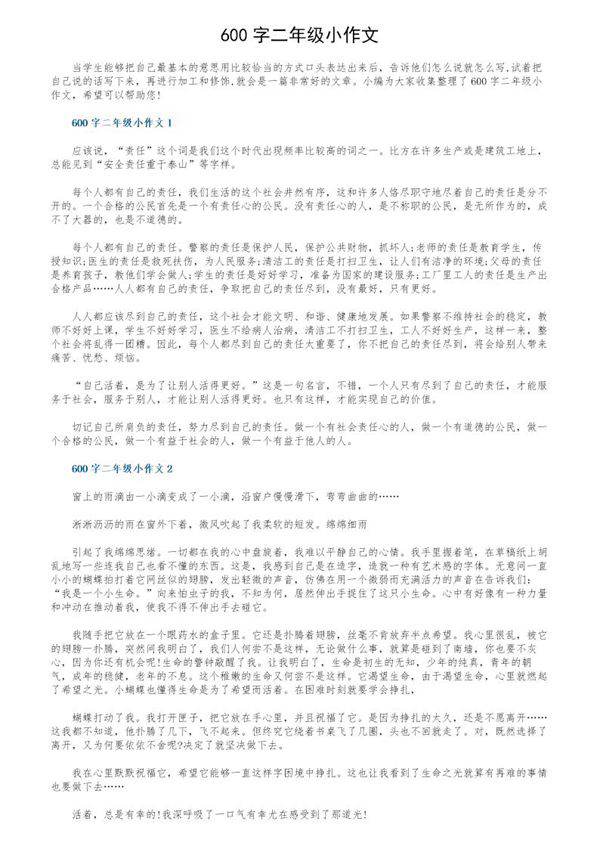 600字二年级小作文