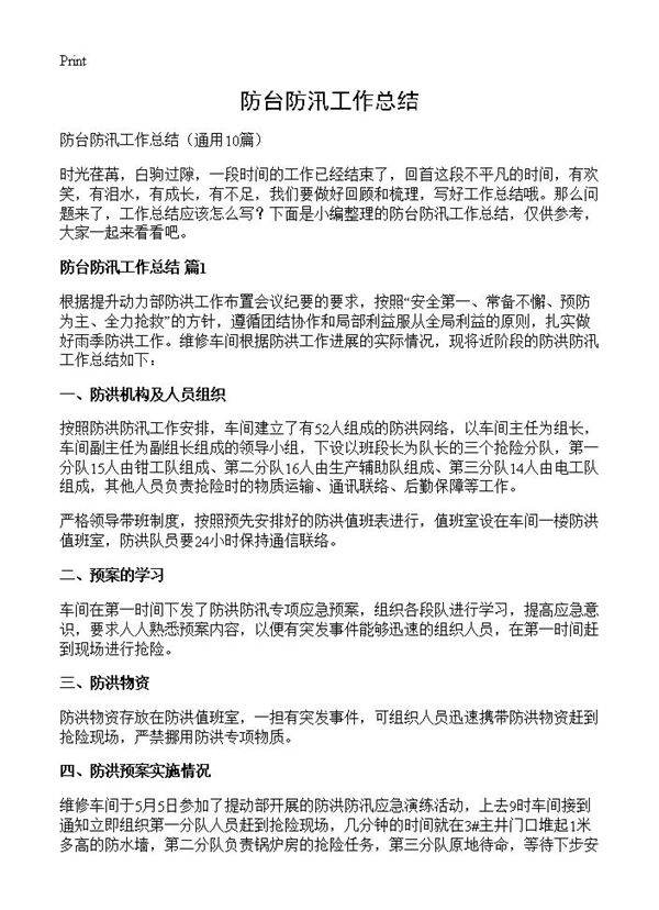 防台防汛工作总结10篇