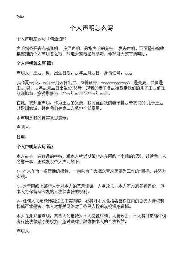 个人声明怎么写5篇