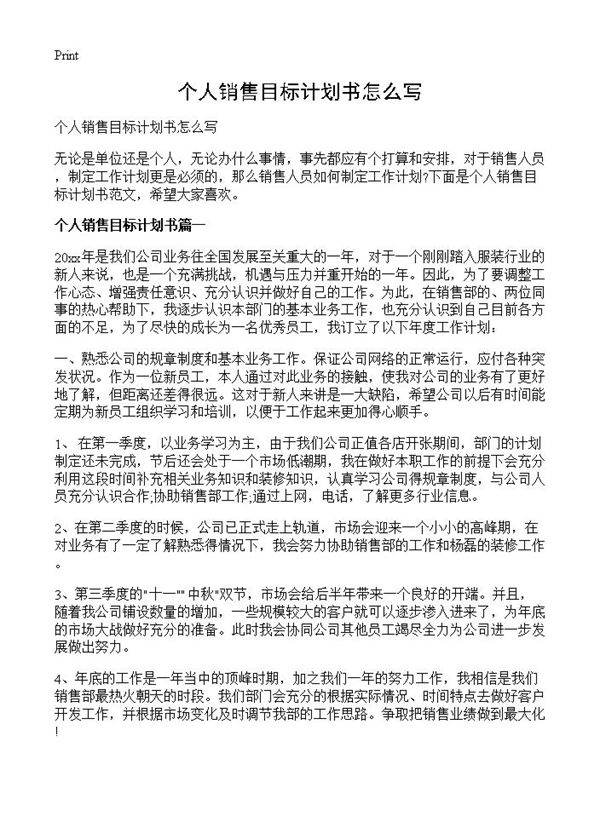 个人销售目标计划书怎么写