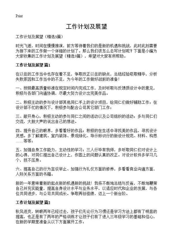 工作计划及展望9篇