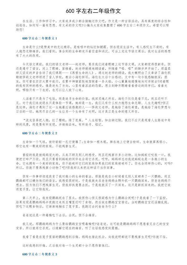 600字左右二年级作文