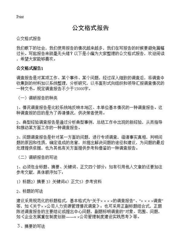 公文格式报告
