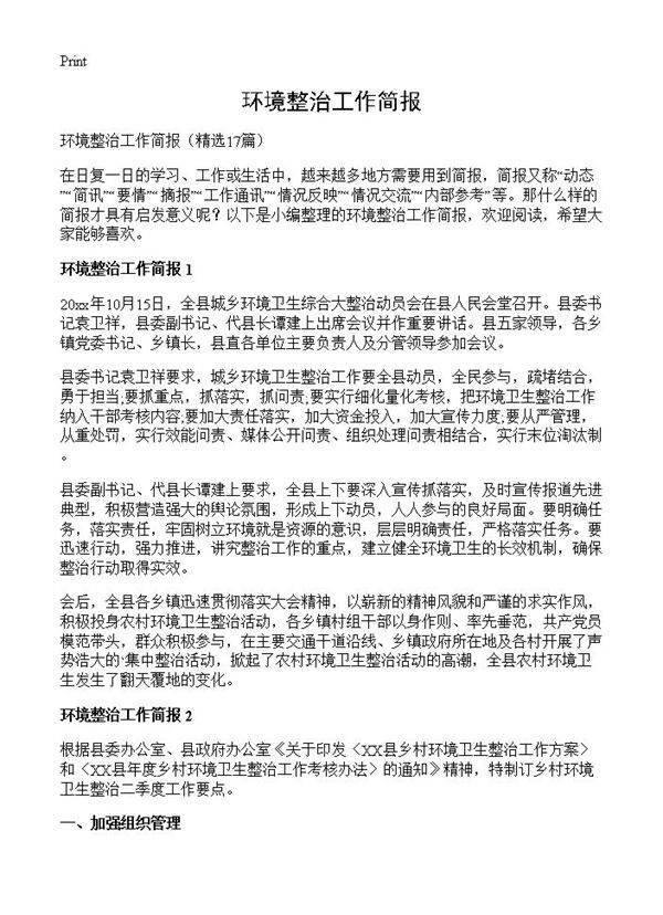 环境整治工作简报17篇