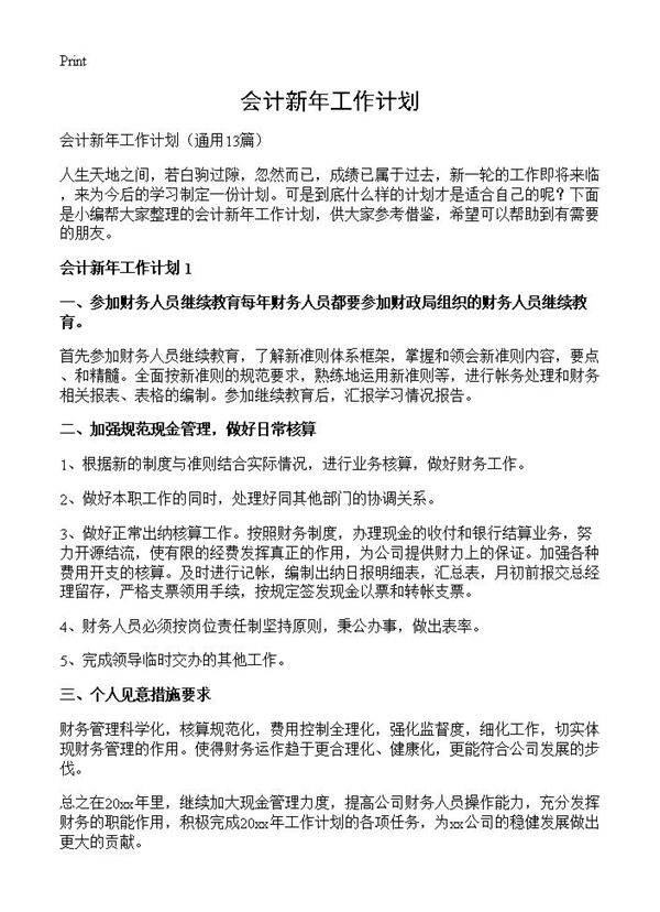 会计新年工作计划13篇