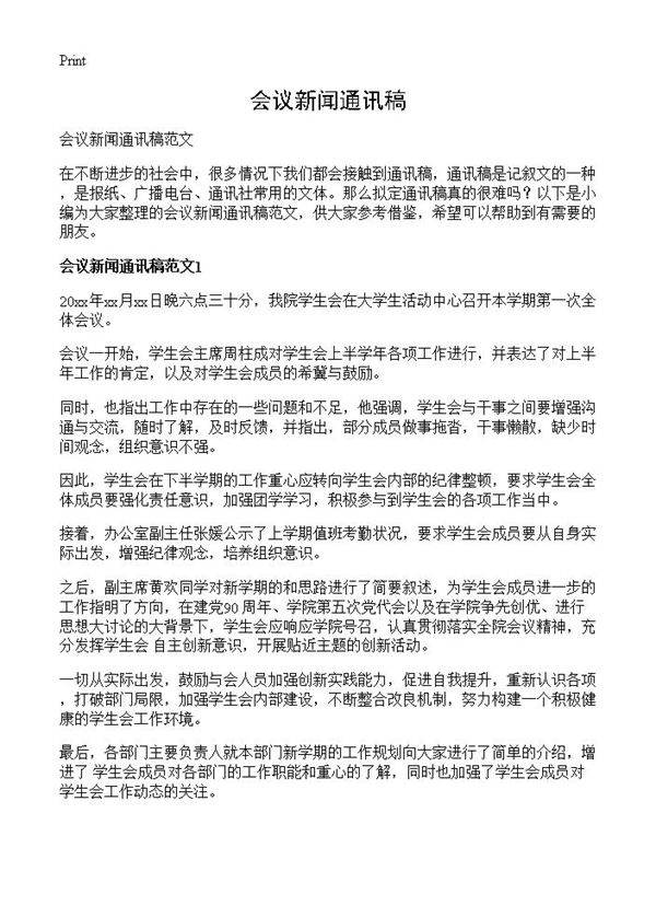 会议新闻通讯稿