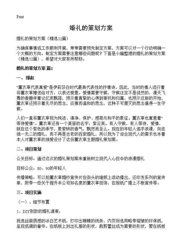 婚礼的策划方案12篇