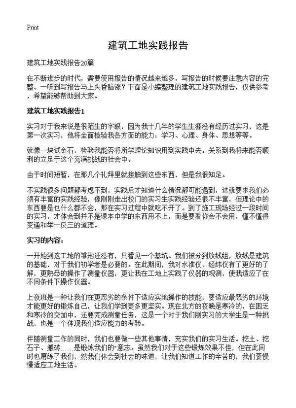 建筑工地实践报告