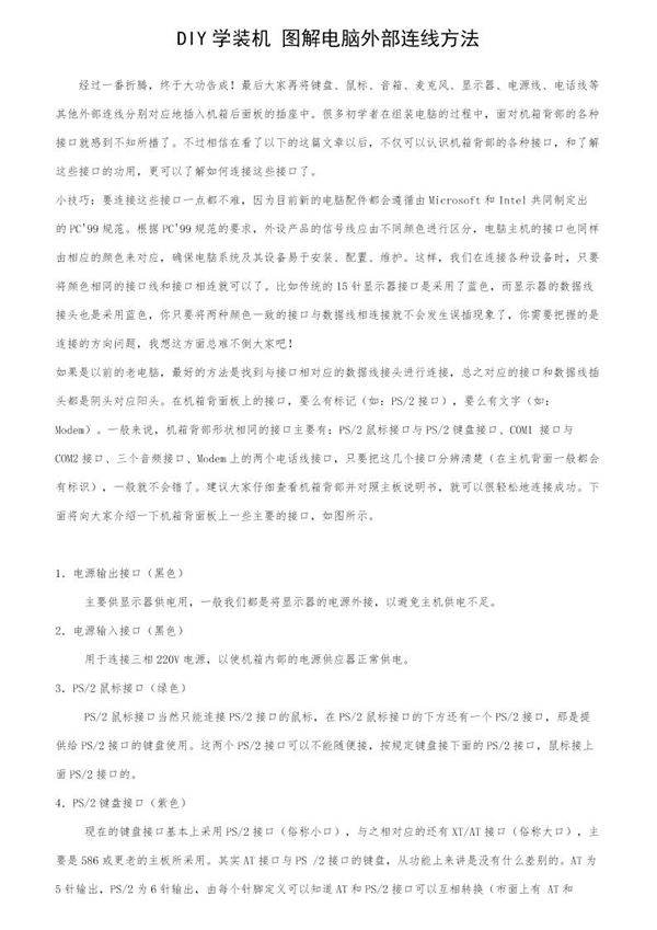 DIY学装机图解电脑外部连线方法