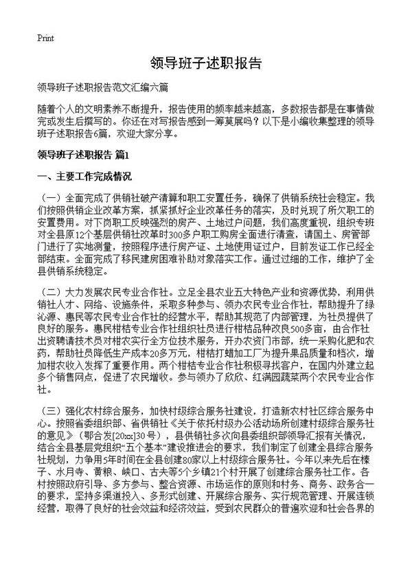 领导班子述职报告