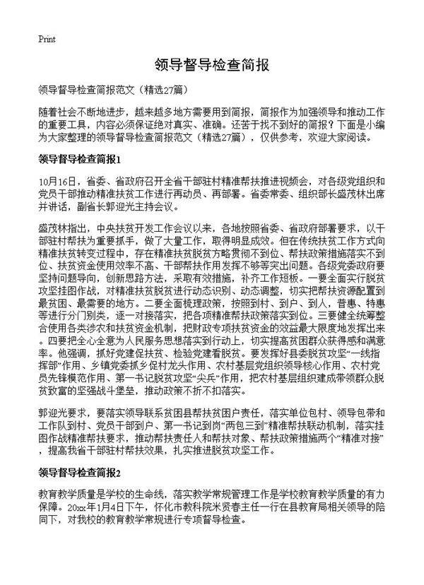 领导督导检查简报27篇
