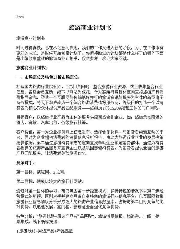 旅游商业计划书