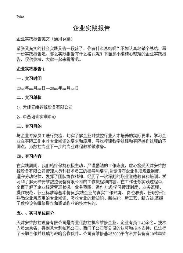 企业实践报告14篇