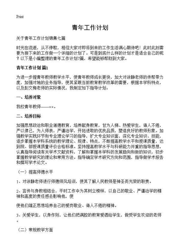 青年工作计划