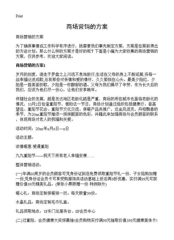 商场营销的方案