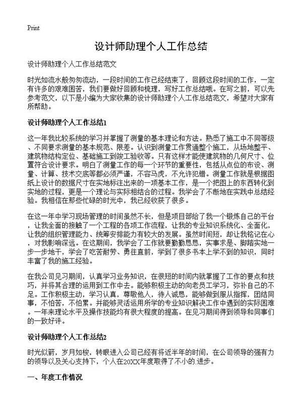设计师助理个人工作总结