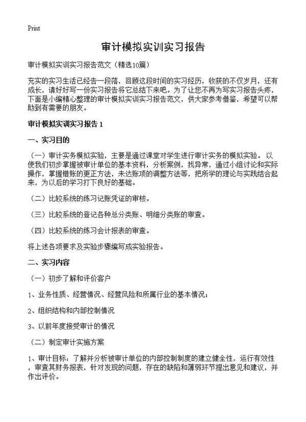 审计模拟实训实习报告10篇