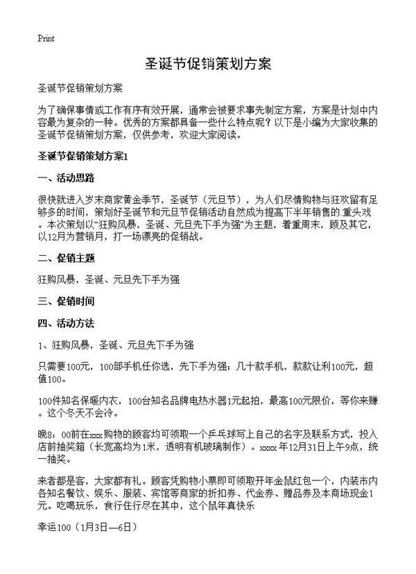 圣诞节促销策划方案