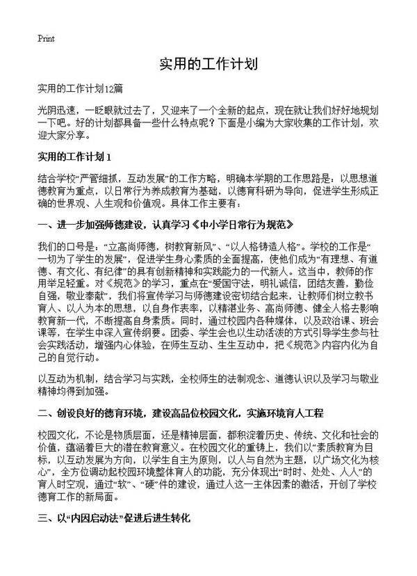 实用的工作计划